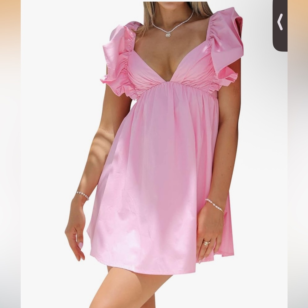 Amazon Pink Ruffled Mini Summer Dress